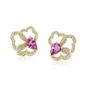 Ostara Earrings ~ Pink Sapphire & Diamonds Yellow Gold