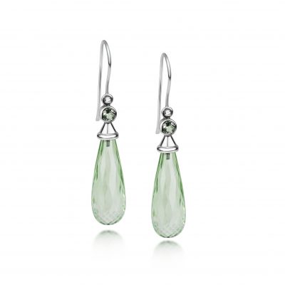 Aura Earrings ~ Green Quartz Drops with caps