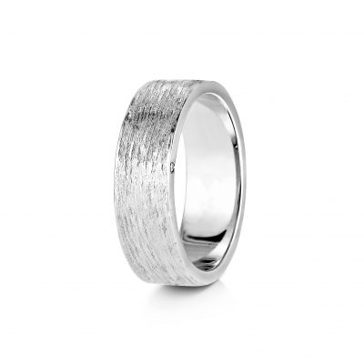 Bark Texture Band with Diamond side (1) ~ White Gold / Platinum