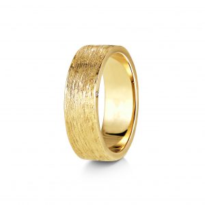 Bark Texture Band with Diamond side (1) ~ Yellow Gold