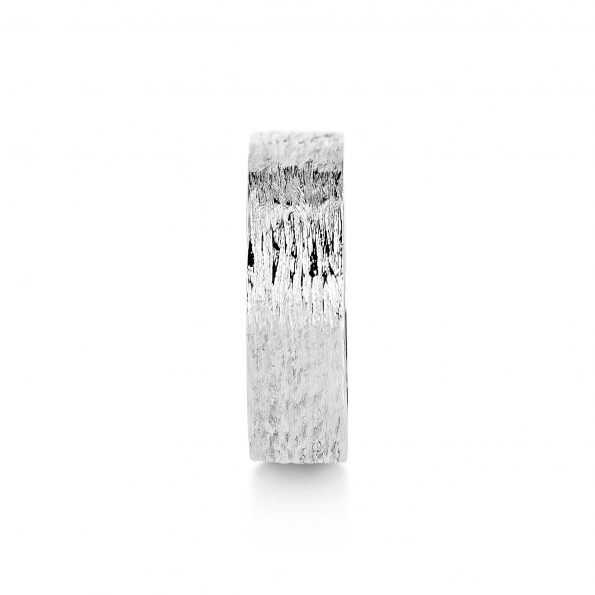 Bark Texture Band with Diamond side (3) ~ White Gold / Platinum
