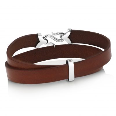 Twist Leather Bangle - Brown & Silver