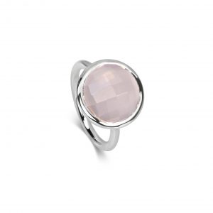 Halo Ring - Round Rose Quartz & Silver KATA Jewellery