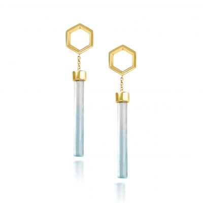Hexagon Cut Aquamarine Crystal Earrings