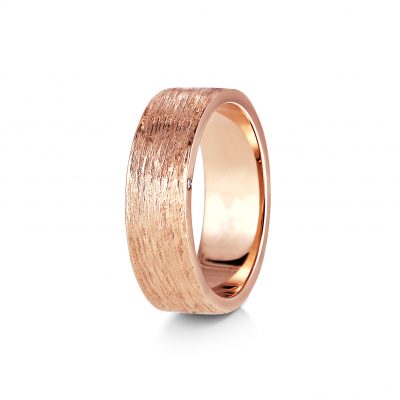 Recycled rose gold bark texture wedding band by KATA Jewellery, handmade in Tunbridge Wells.