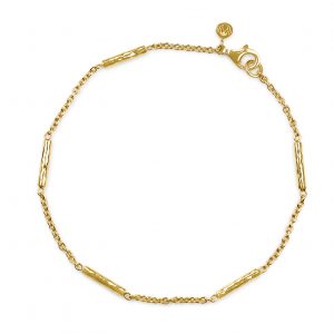 Linea Hammered Gold Bracelet by KATA Jewellery — handcrafted textured gold bars suspended in a fine chain, made in Tunbridge Wells.