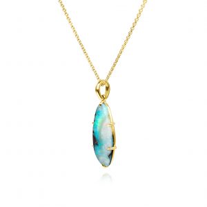 Elysian Boulder Opal Necklace by KATA Jewellery — one-of-a-kind boulder opal set in an 18ct yellow gold wirework setting, handcrafted in Tunbridge Wells.