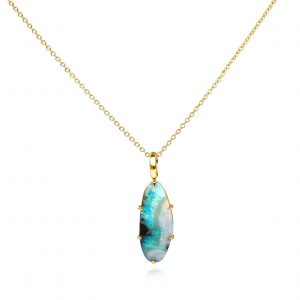 Elysian Boulder Opal Necklace by KATA Jewellery — one-of-a-kind boulder opal set in an 18ct yellow gold wirework setting, handcrafted in Tunbridge Wells.