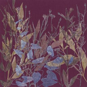 Meadow Edge I by Jade Taylor – botanical monoprint collage on linen with float frame.