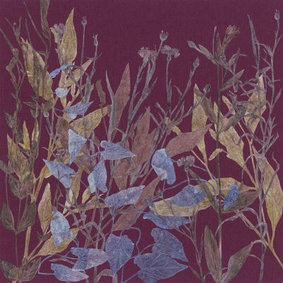 Meadow Edge I by Jade Taylor – botanical monoprint collage on linen with float frame.