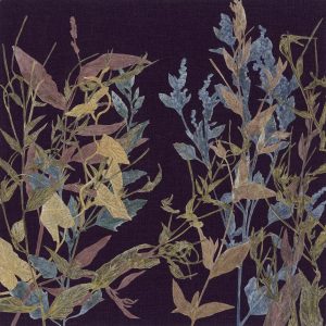 Meadow Edge II by Jade Taylor – botanical monoprint collage on linen with float frame.