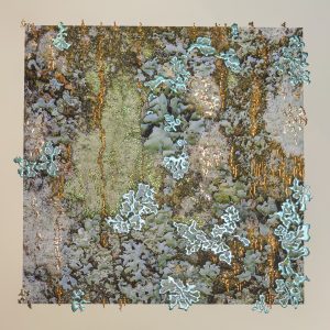 “I Become Spring by Pari Aazami — mixed-media artwork with silver and gold leaf, soft green spring tones on textured FineArt paper.”