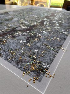 “Resilience by Pari Aazami — contemporary mixed-media artwork with gold, tin, and multi-shade silver leaf.”