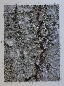 “Resilience by Pari Aazami — contemporary mixed-media artwork with gold, tin, and multi-shade silver leaf.”