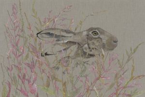 Summer’s Promise by Jade Taylor – acrylic and botanical collage artwork framed in walnut.