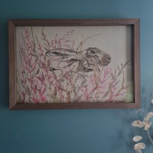 Summer’s Promise by Jade Taylor – acrylic and botanical collage artwork framed in walnut.