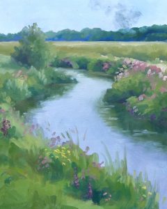 Steam Train, original plein air oil painting by Hannah Buchanan depicting movement and atmosphere in the Kent countryside, available at KATA Tunbridge Wells