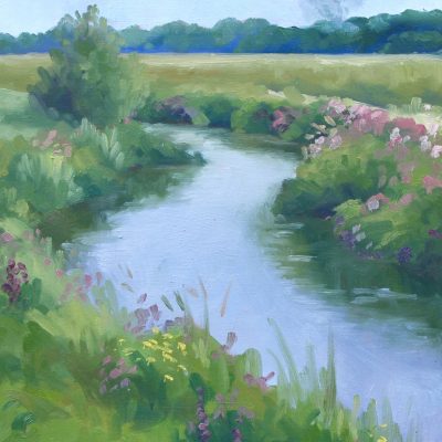 Steam Train, original plein air oil painting by Hannah Buchanan depicting movement and atmosphere in the Kent countryside, available at KATA Tunbridge Wells