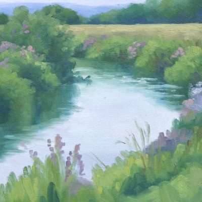 Calm Reflection, original plein air oil painting by Hannah Buchanan capturing still water and quiet atmosphere, available at KATA Tunbridge Wells
