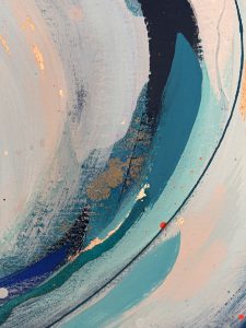 Close-up detail of Breathe by Caroline Martin, showing layered mixed media texture and expressive mark-making