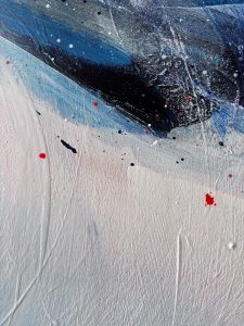 Close-up detail of Daydreaming by Caroline Martin, showing layered mixed media and expressive mark-making