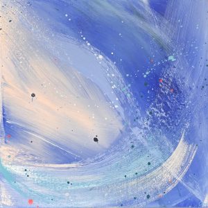 Diving into the Blue by Caroline Martin, original acrylic and mixed media artwork on wood panel at KATA Tunbridge Wells