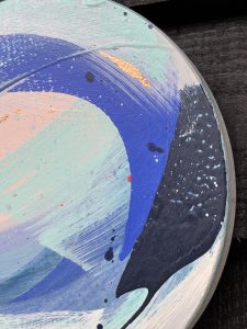 Second close-up detail of Dreaming in Colour by Caroline Martin, highlighting mixed media texture and layered surface