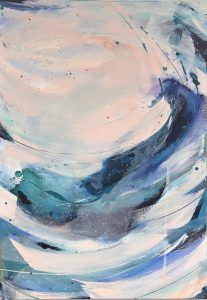 Lagoon Reflections by Caroline Martin, original abstract mixed media painting at KATA Tunbridge Wells
